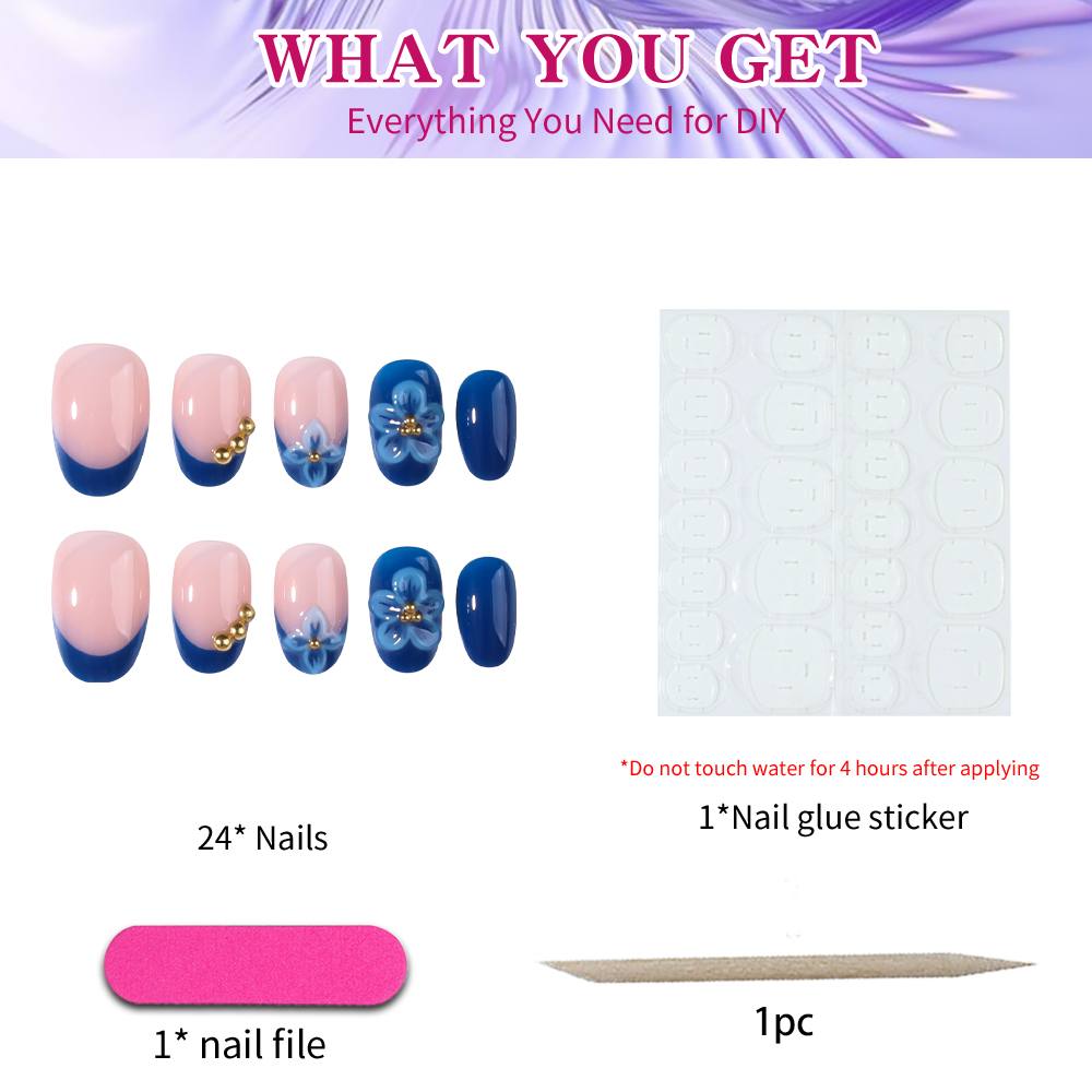 24pcs Short Oval 3D Gel Nail S - Nail Art French 评论和价格
