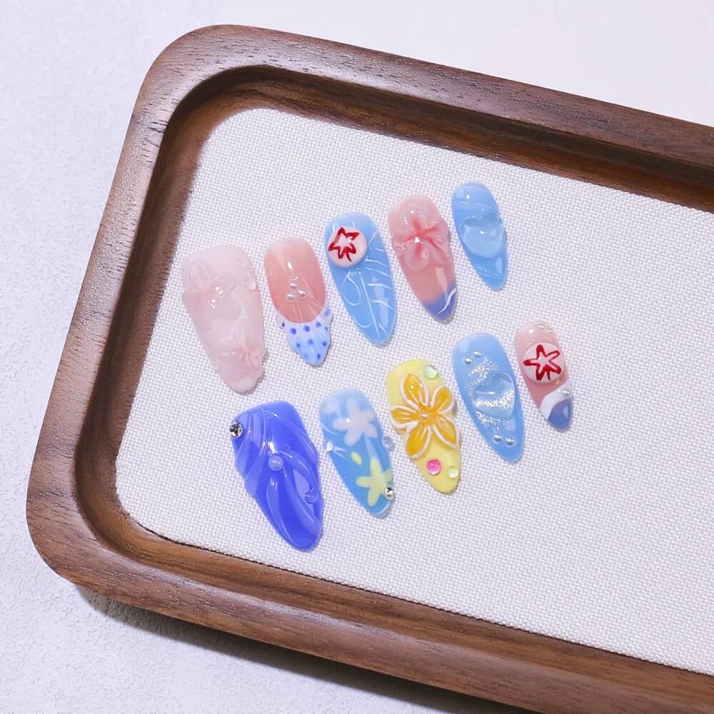 Luxury Almond-Shaped Handmade  - Nail Art Ice Blue 评论和价格
