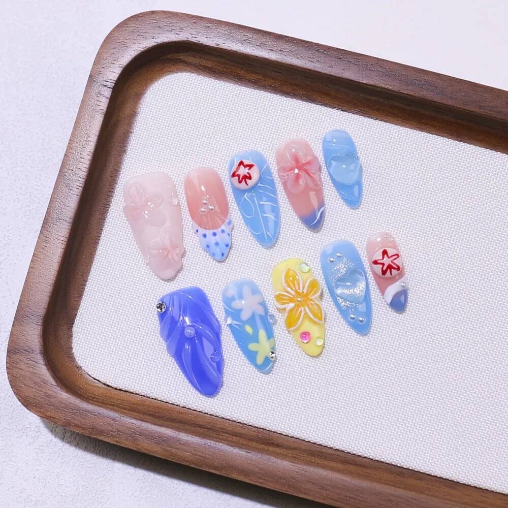 Luxury Almond-Shaped Handmade  - Nail Art Ice Blue 评论和价格