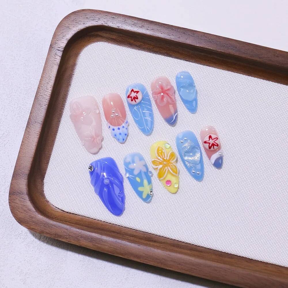 Luxury Almond-Shaped Handmade  - Nail Art Ice Blue 评论和价格