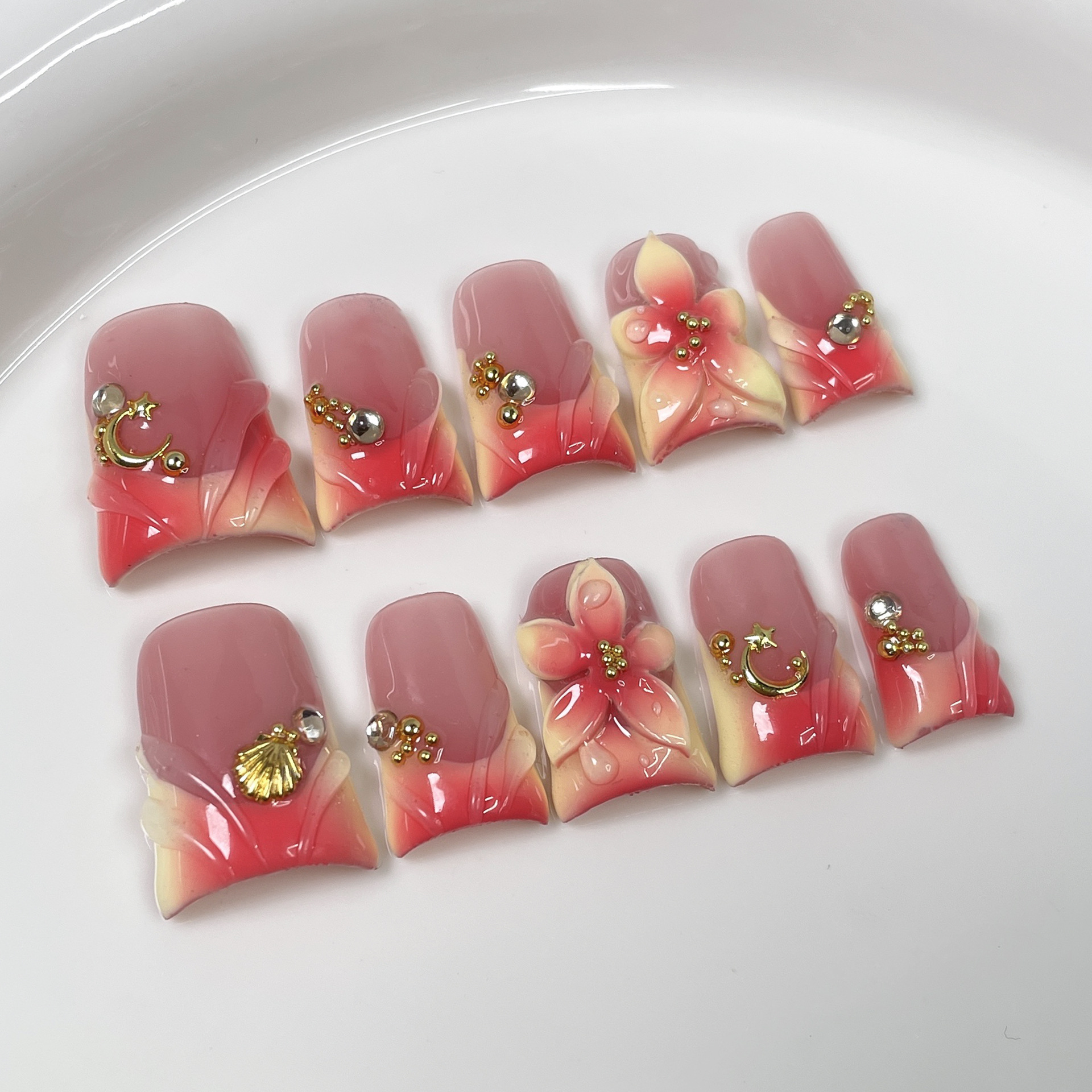 10pcs Ocean Style Fake Nails D - Nail Art French 评论和价格