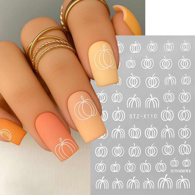 2pcs Elegant White Pumpkin Fal - Nail Art Simple Elegant 评论和价格