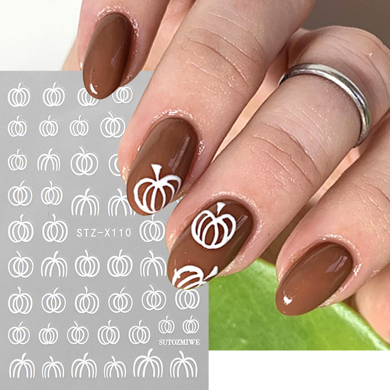 2pcs Elegant White Pumpkin Fal - Nail Art Simple Elegant 评论和价格
