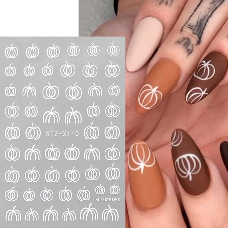 2pcs Elegant White Pumpkin Fal - Nail Art Simple Elegant 评论和价格