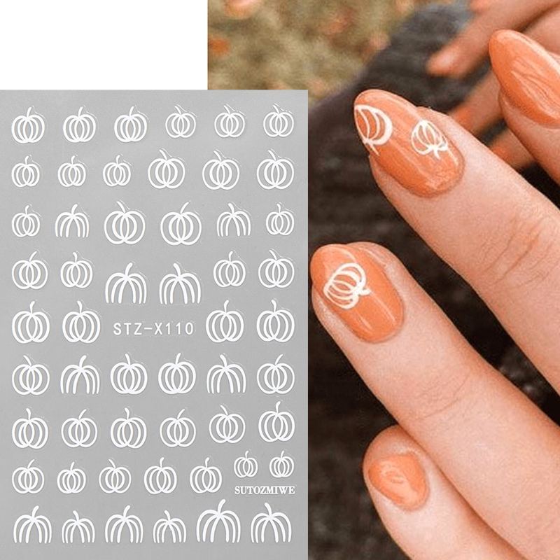 2pcs Elegant White Pumpkin Fal - Nail Art Simple Elegant 评论和价格