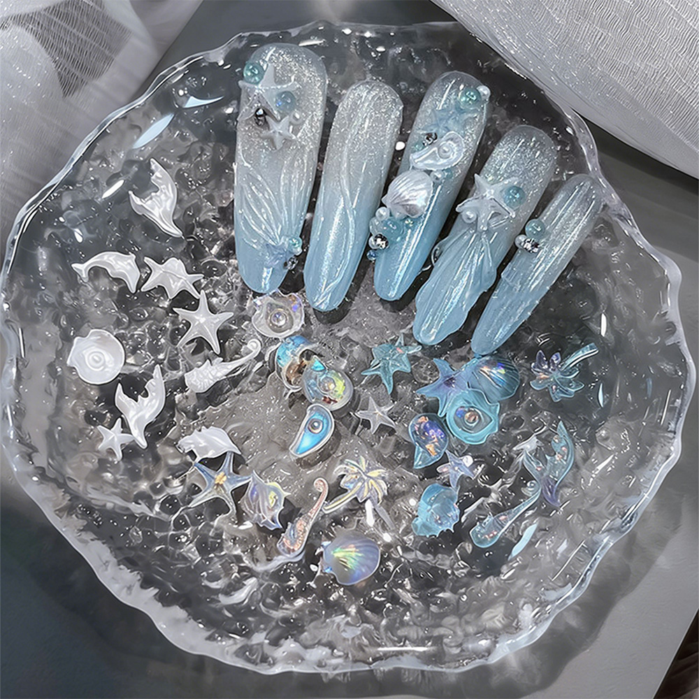 50PCS 3D Mixed Sea Series Nail - Nail Art Ice Blue 评论和价格