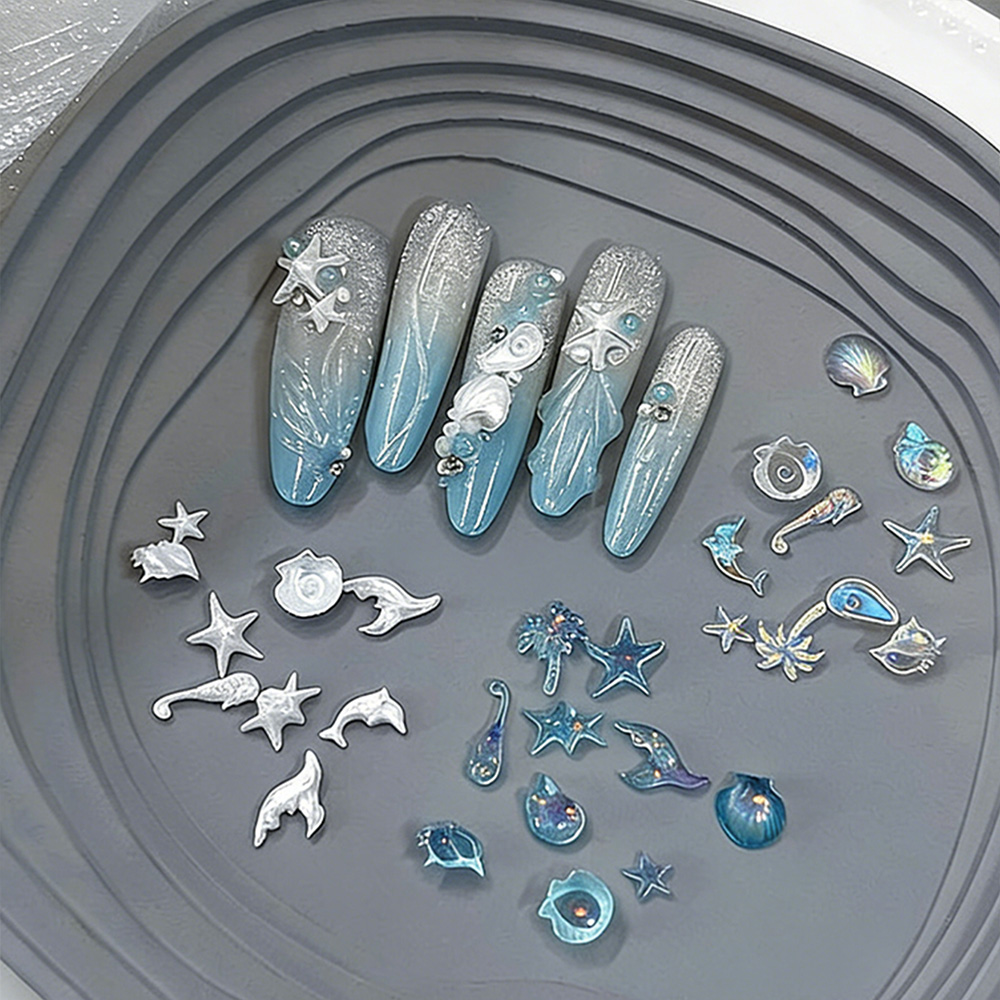 50PCS 3D Mixed Sea Series Nail - Nail Art Ice Blue 评论和价格