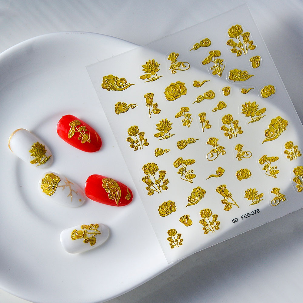 1PCS 5D Flower Stickers Retro  - Nail Art Simple Elegant 评论和价格
