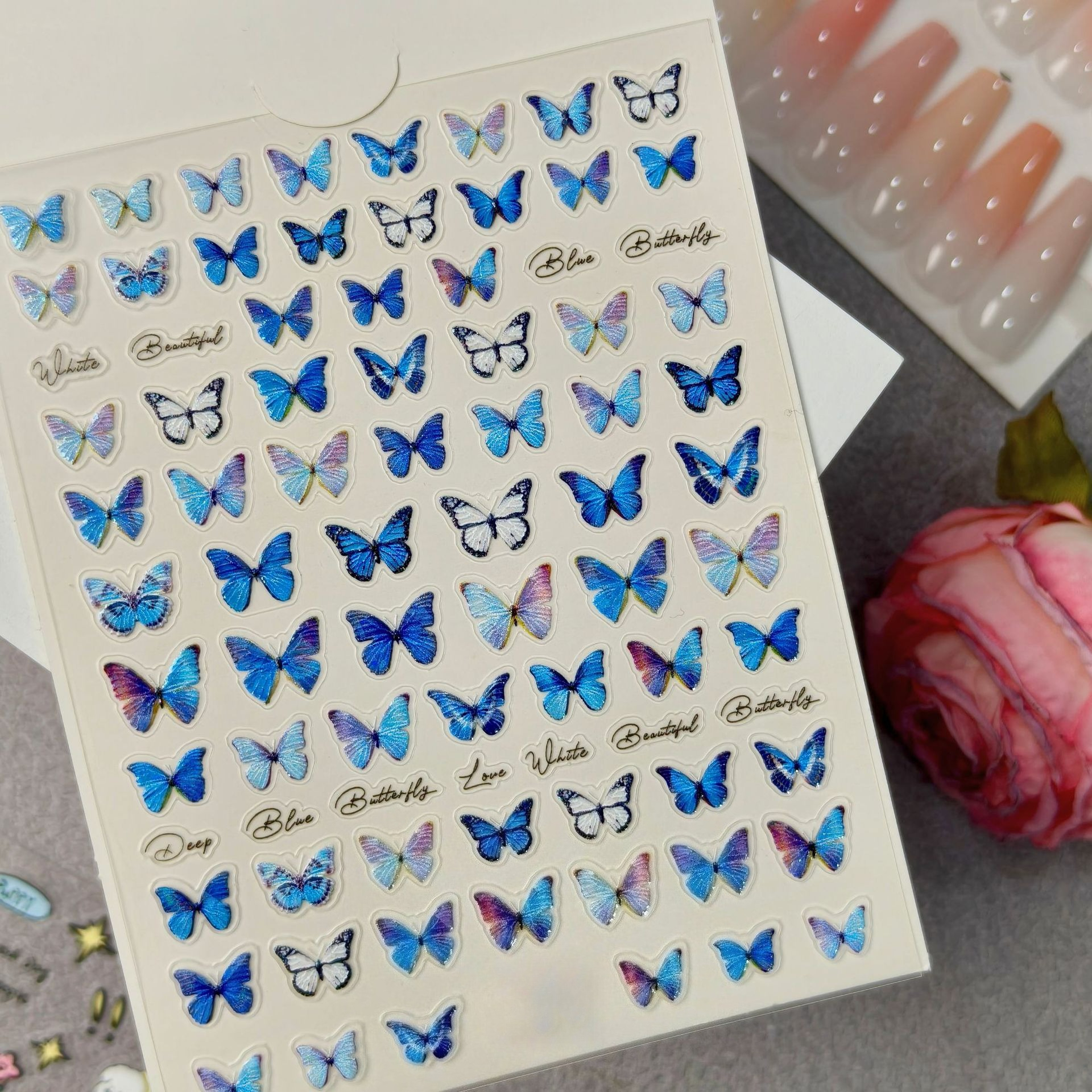 1 Set 5D Embossed Butterfly Na - Nail Art Ice Blue 评论和价格