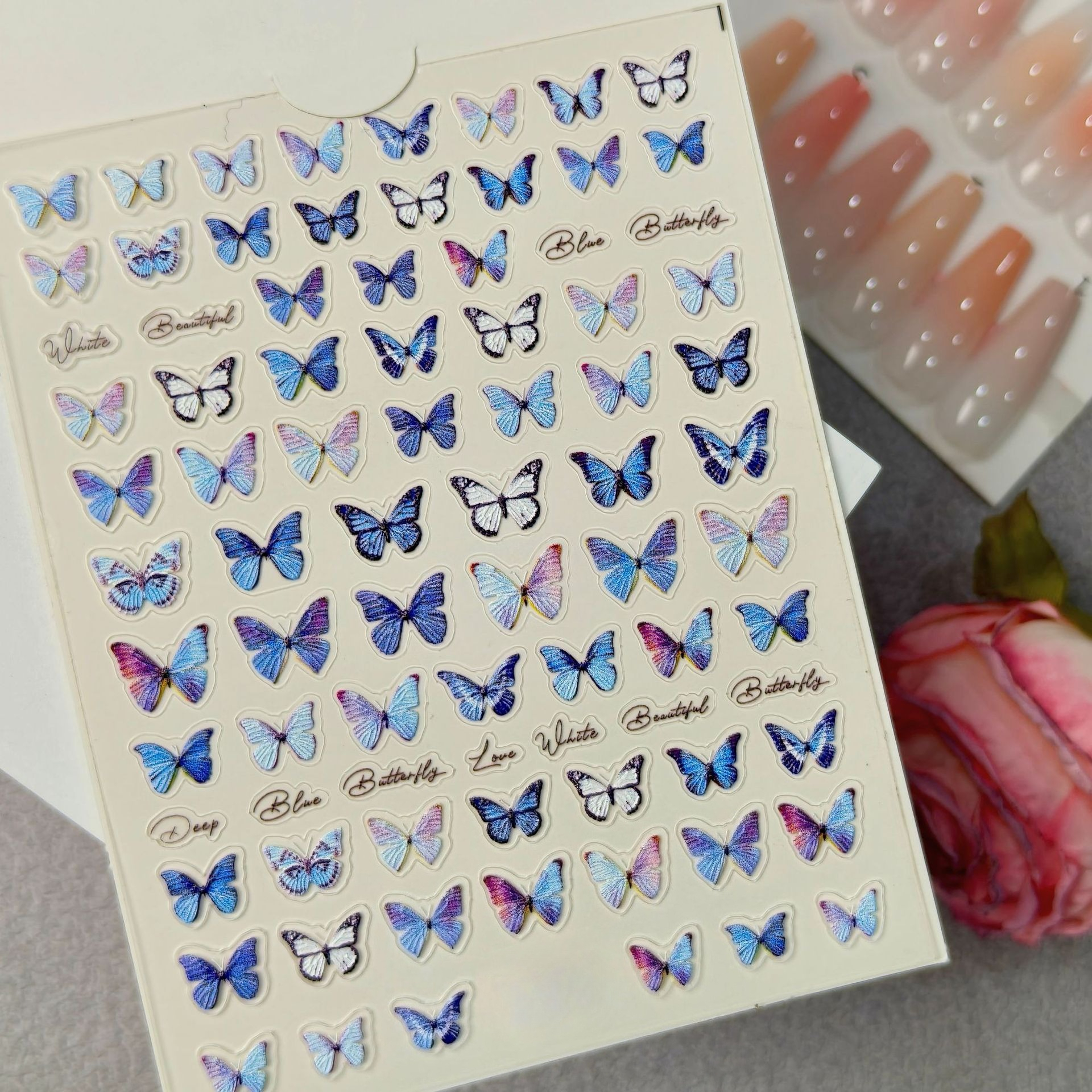 1 Set 5D Embossed Butterfly Na - Nail Art Ice Blue 评论和价格