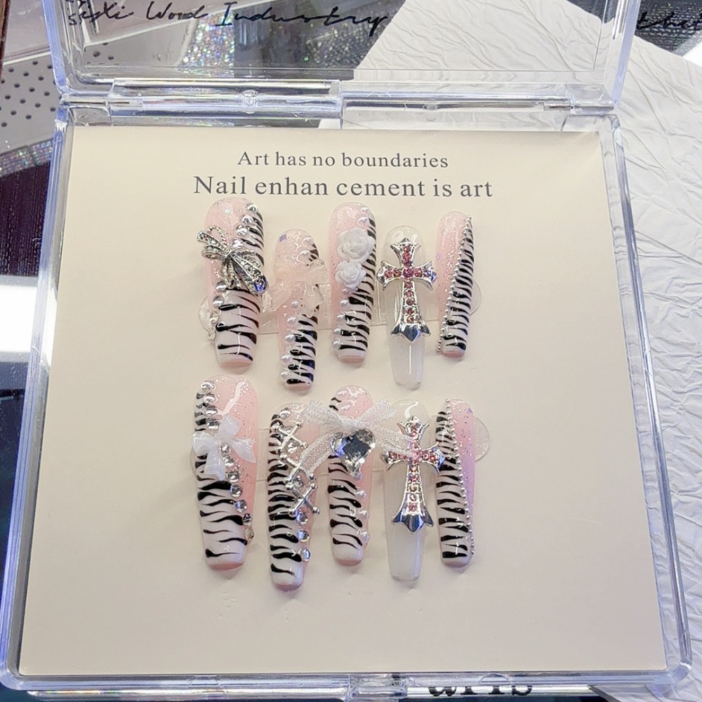 10 Pieces Y2K Pink Zebra Patte - Nail Art Zebra 评论和价格