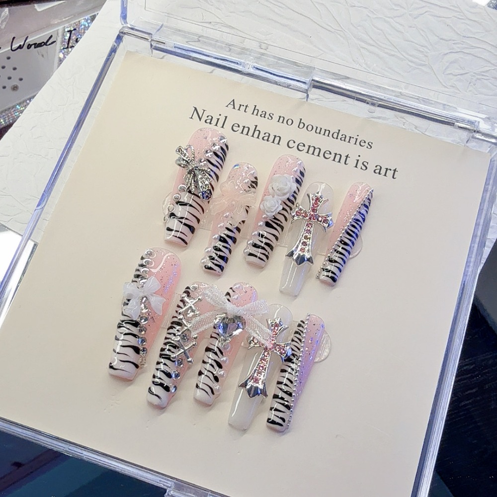 10 Pieces Y2K Pink Zebra Patte - Nail Art Zebra 评论和价格