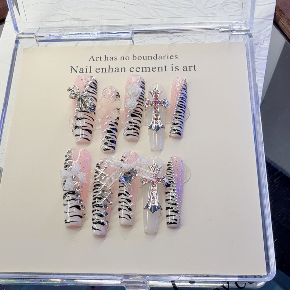 10 Pieces Y2K Pink Zebra Patte - Nail Art Zebra 评论和价格