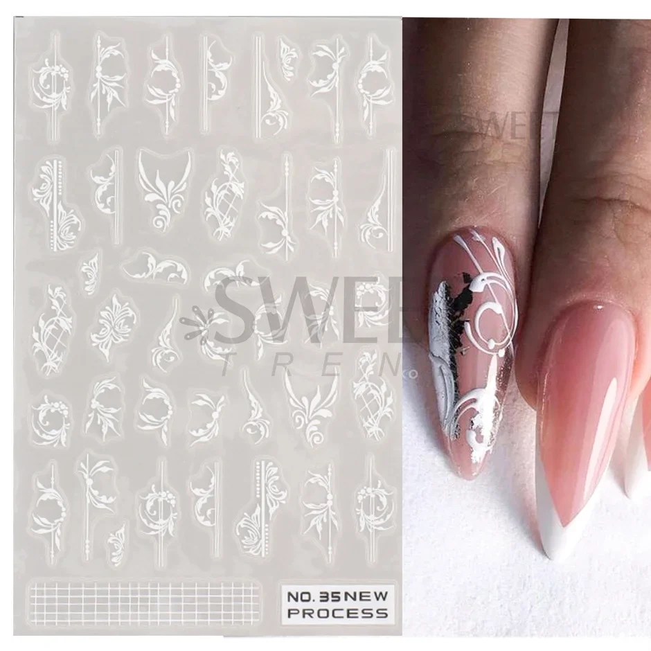 White Lace Flower Nail Art Sti - Nail Art Simple Elegant 评论和价格